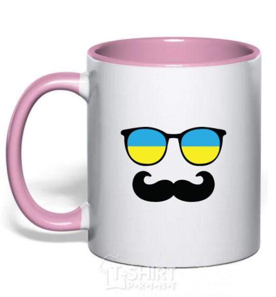 Mug with a colored handle Glasses light-pink фото