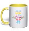 Mug with a colored handle BEST MOM IN THE WORLD with the image of yellow фото