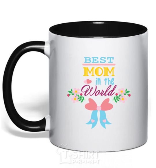 Mug with a colored handle BEST MOM IN THE WORLD with the image of black фото