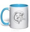 Mug with a colored handle The inscription FISHER CALLING! sky-blue фото