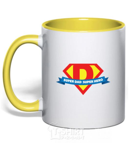 Mug with a colored handle DAD SUPER HERO yellow фото