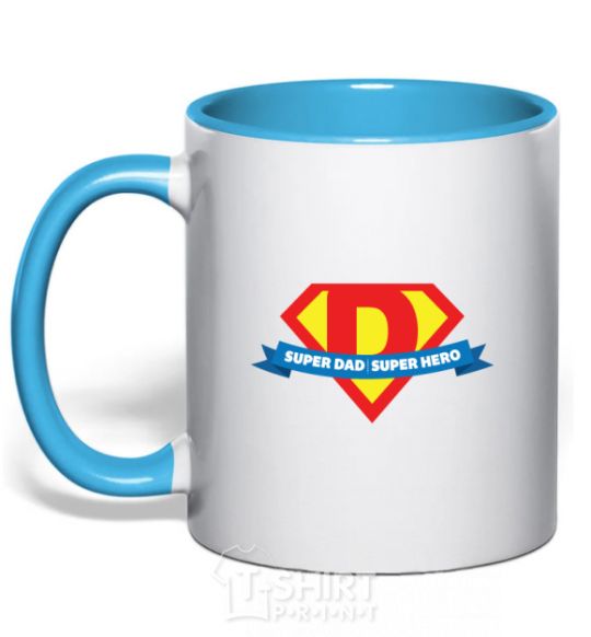 Mug with a colored handle DAD SUPER HERO sky-blue фото