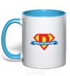 Mug with a colored handle DAD SUPER HERO sky-blue фото