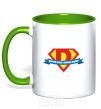 Mug with a colored handle DAD SUPER HERO kelly-green фото