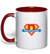 Mug with a colored handle DAD SUPER HERO red фото