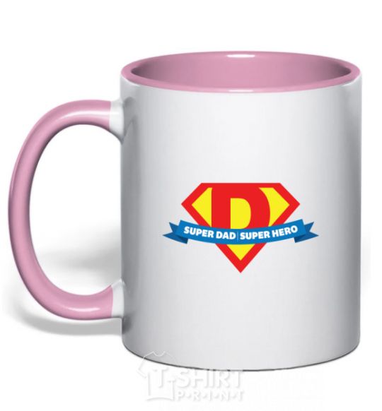 Mug with a colored handle DAD SUPER HERO light-pink фото