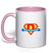 Mug with a colored handle DAD SUPER HERO light-pink фото