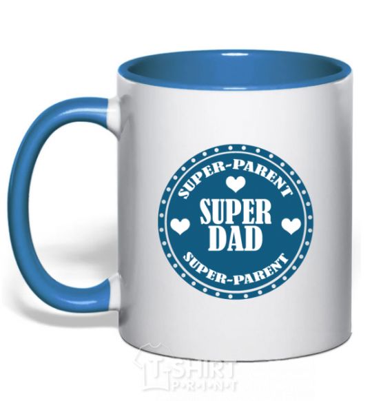 Mug with a colored handle SUPER PARENT royal-blue фото
