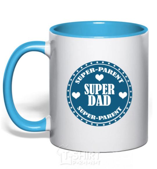 Mug with a colored handle SUPER PARENT sky-blue фото