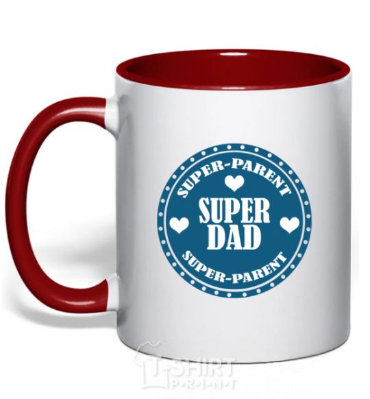 Mug with a colored handle SUPER PARENT red фото