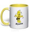 Mug with a colored handle Bee husband yellow фото