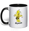 Mug with a colored handle Bee husband black фото