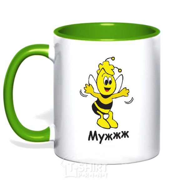 Mug with a colored handle Bee husband kelly-green фото