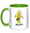 Mug with a colored handle Bee husband kelly-green фото