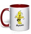 Mug with a colored handle Bee husband red фото