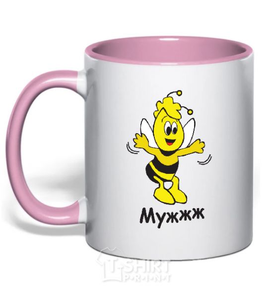 Mug with a colored handle Bee husband light-pink фото