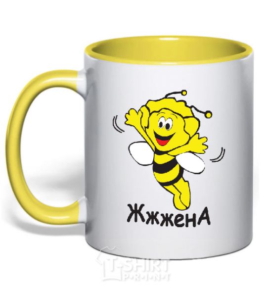 Mug with a colored handle Bee woman yellow фото