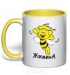 Mug with a colored handle Bee woman yellow фото