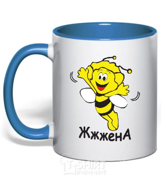 Mug with a colored handle Bee woman royal-blue фото