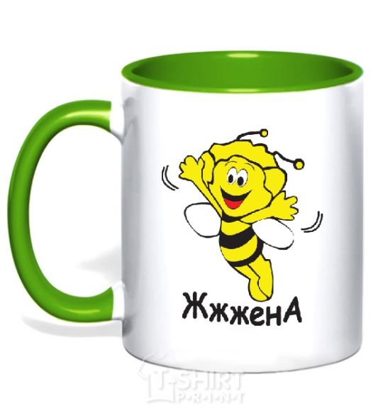 Mug with a colored handle Bee woman kelly-green фото
