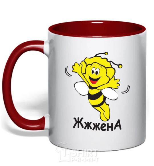 Mug with a colored handle Bee woman red фото