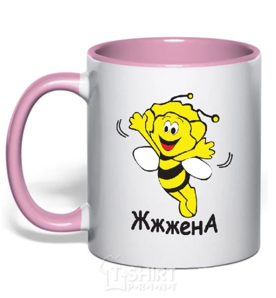 Mug with a colored handle Bee woman light-pink фото