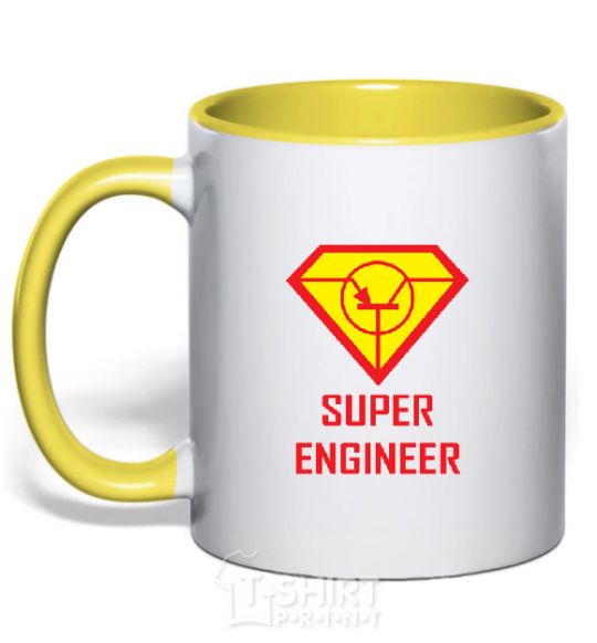 Mug with a colored handle Super engineer yellow фото