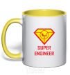 Mug with a colored handle Super engineer yellow фото