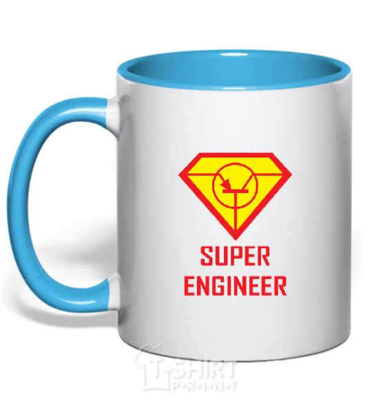 Mug with a colored handle Super engineer sky-blue фото