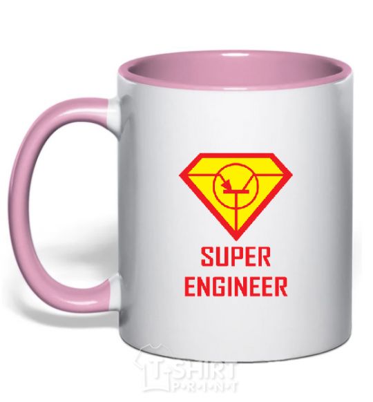 Mug with a colored handle Super engineer light-pink фото