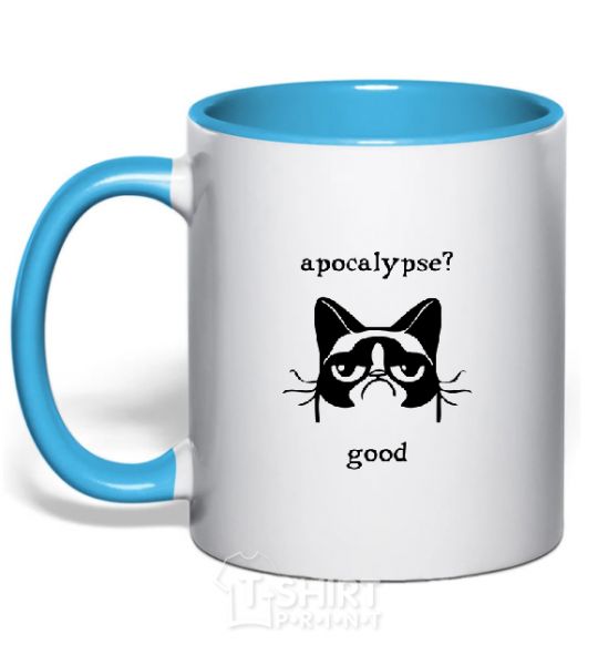 Mug with a colored handle Apocalypse sky-blue фото