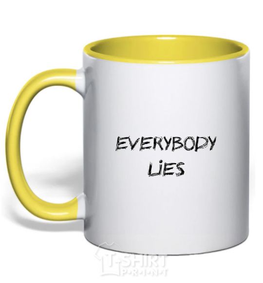 Mug with a colored handle Everybody Lies yellow фото