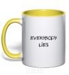 Mug with a colored handle Everybody Lies yellow фото