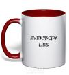 Mug with a colored handle Everybody Lies red фото