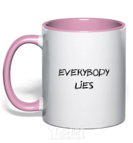 Mug with a colored handle Everybody Lies light-pink фото