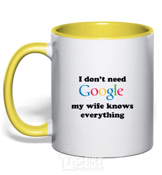 Mug with a colored handle My wife google yellow фото