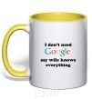 Mug with a colored handle My wife google yellow фото