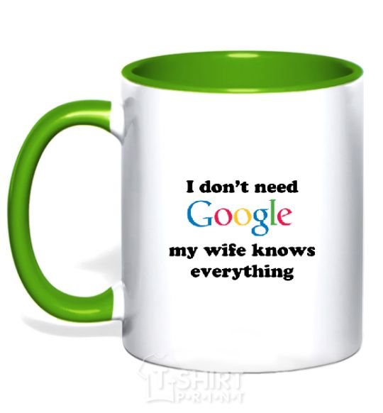 Mug with a colored handle My wife google kelly-green фото