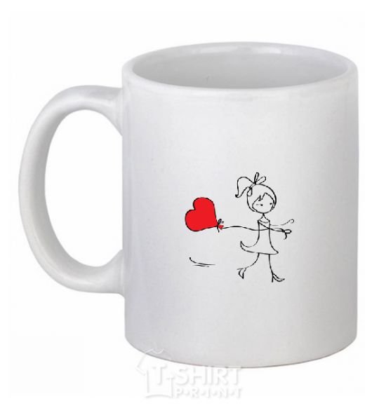 Ceramic mug A girl with a heart White фото