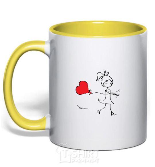 Чашка с цветной ручкой Девочка с сердцем Солнечно желтый фото