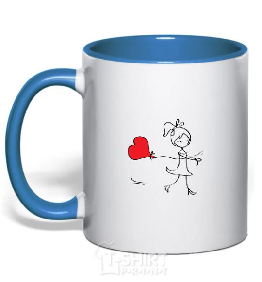Чашка с цветной ручкой Девочка с сердцем Ярко-синий фото