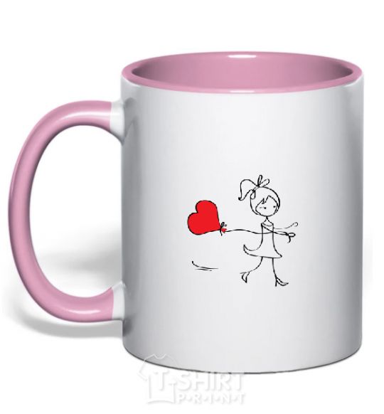 Чашка с цветной ручкой Девочка с сердцем Нежно розовый фото