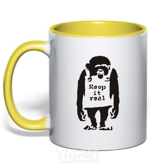 Mug with a colored handle KEEP IT REAL yellow фото