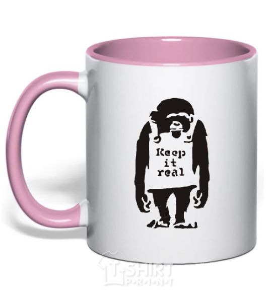 Mug with a colored handle KEEP IT REAL light-pink фото