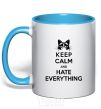 Mug with a colored handle Hate everything sky-blue фото