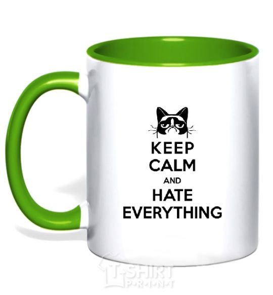 Mug with a colored handle Hate everything kelly-green фото