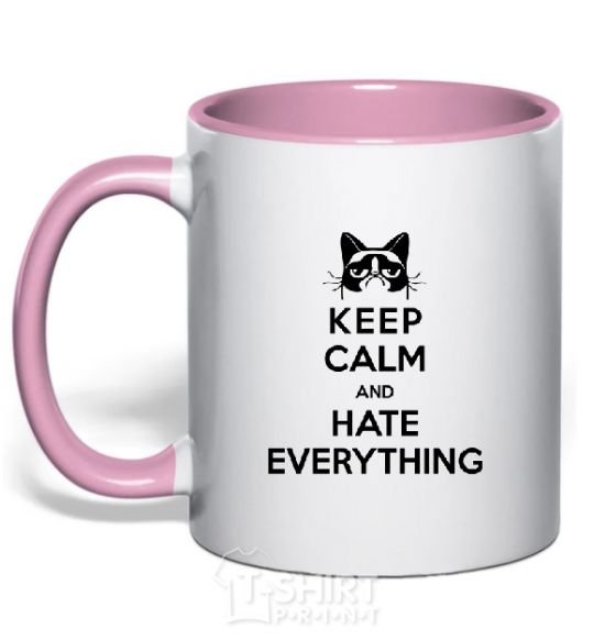 Mug with a colored handle Hate everything light-pink фото