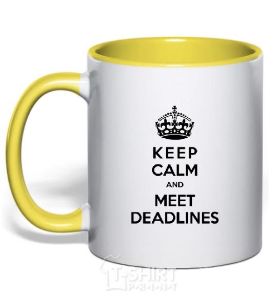 Mug with a colored handle Meet deadlines yellow фото