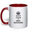 Mug with a colored handle Meet deadlines red фото