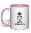 Mug with a colored handle Meet deadlines light-pink фото